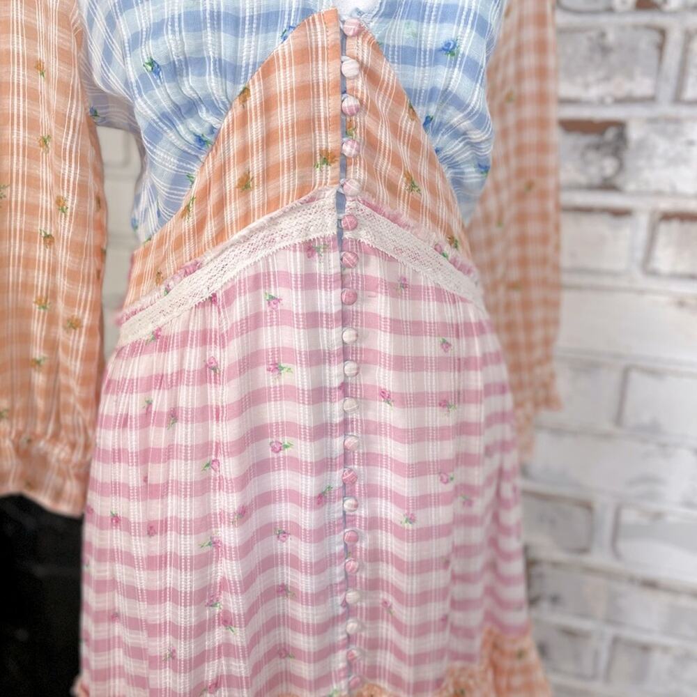 Love Shack Fancy Romantic Cottage Core Plaid Midi Puff Sleeve Ruffle Dress 8 - Picture 9 of 13